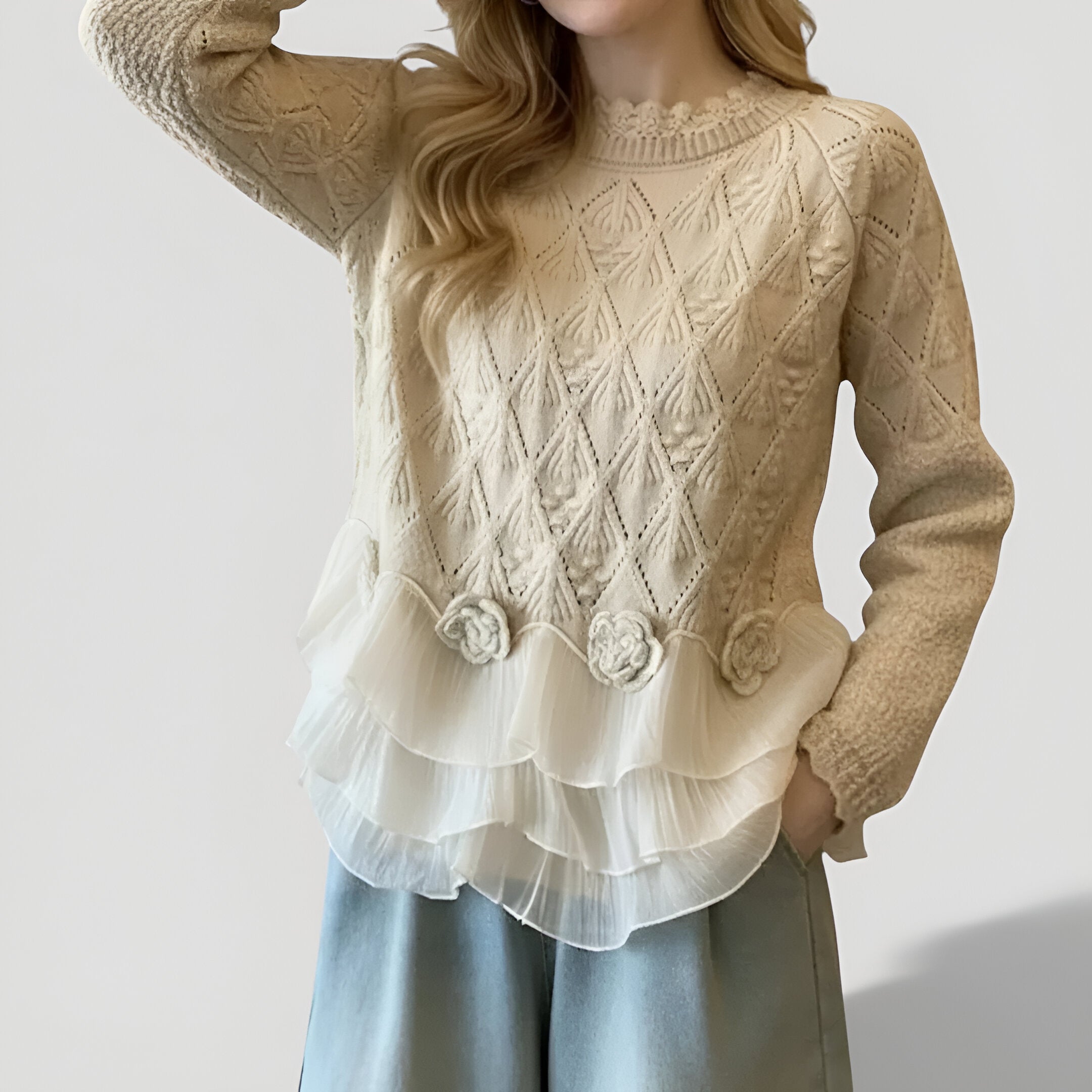 Aure | Elegant Texture Ruffle Sweater
