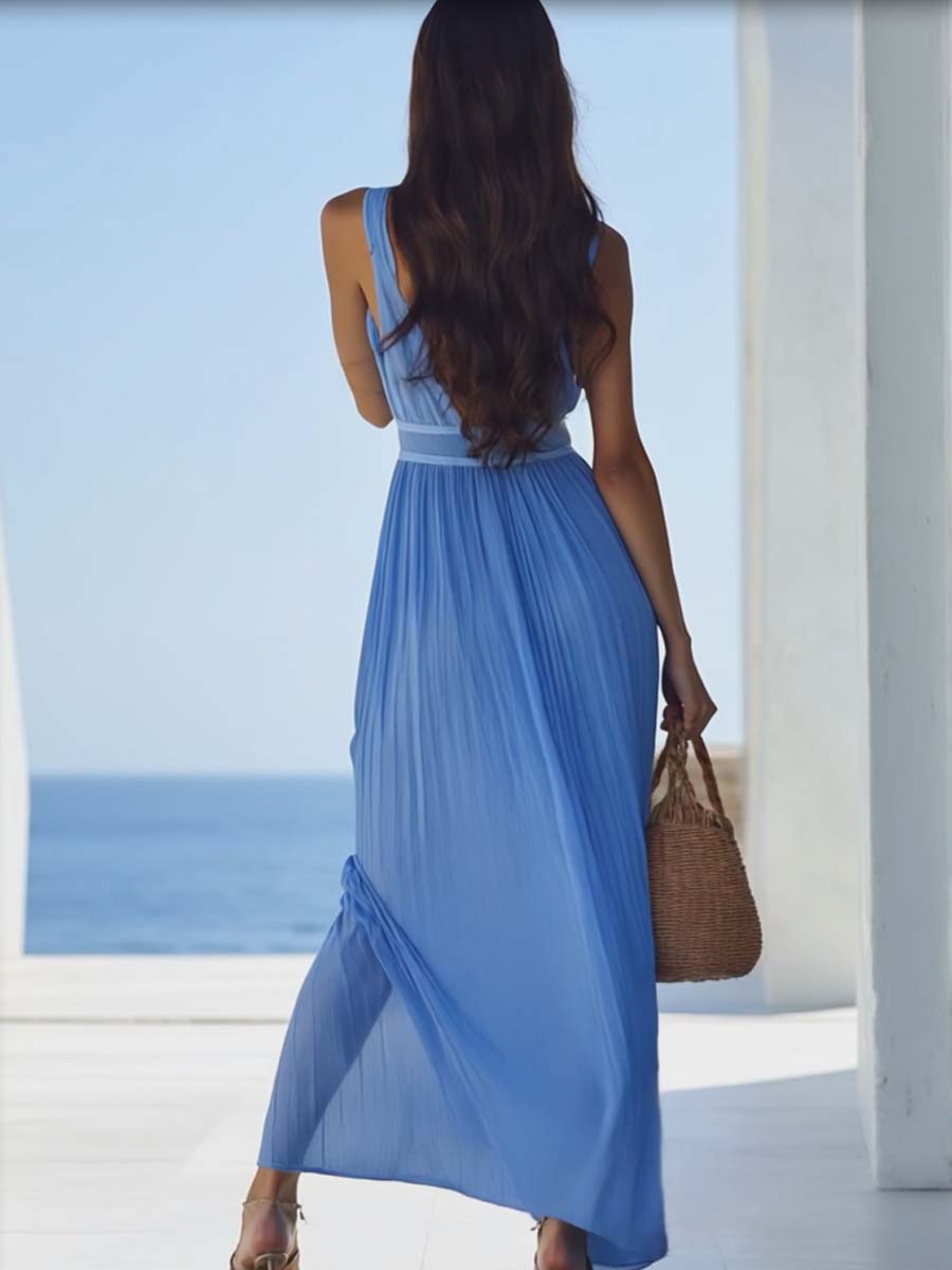 Aurora – Light Blue Chiffon Maxi Dress of High Quality