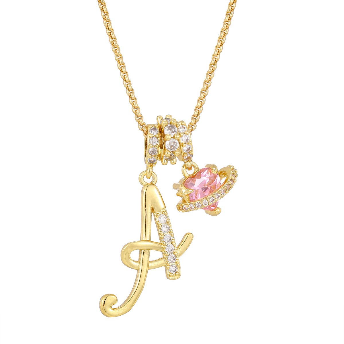 Pink Heart Pendant with Initial