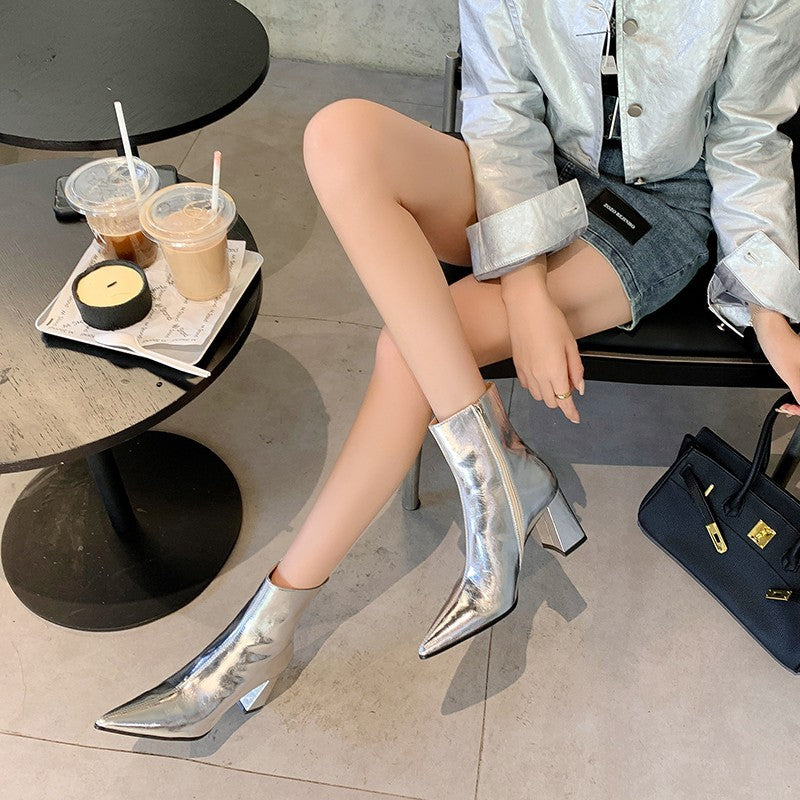 Madelie | Shimmer Finish Ankle Boots