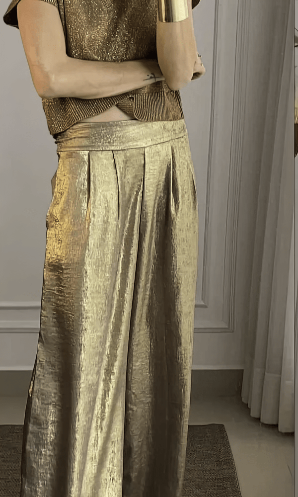 Felicia | Shiny Metallic Top and Pants Set