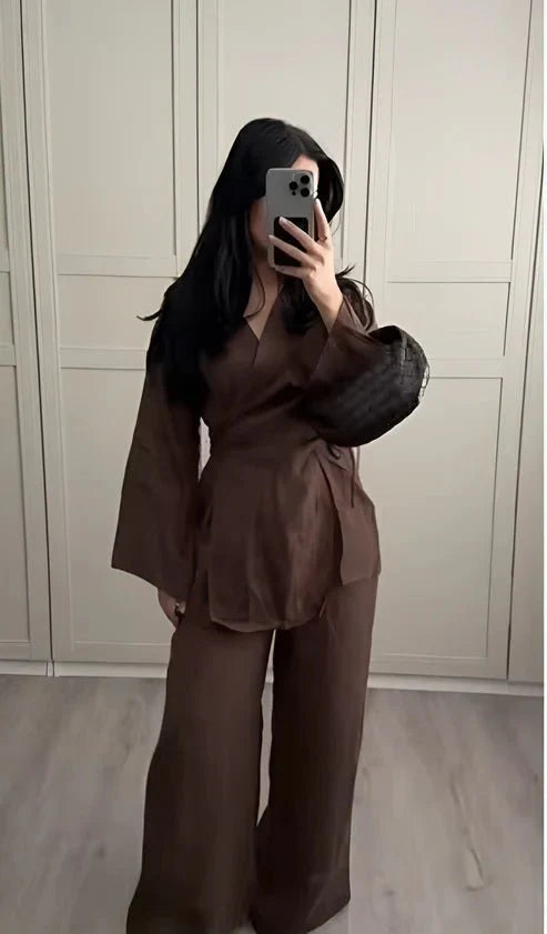 Selah | Elegant Two-Piece Wrap Top and Trousers