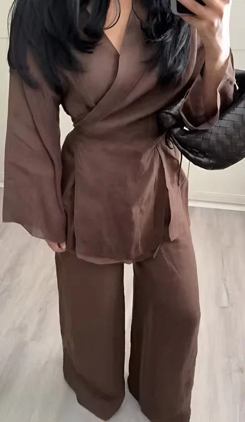 Selah | Elegant Two-Piece Wrap Top and Trousers