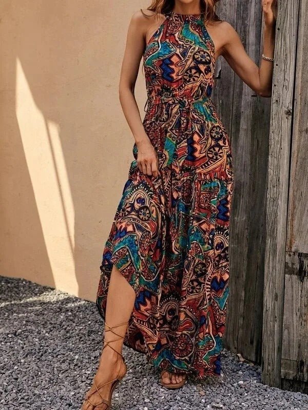 Elanora | Halter Neck Printed Maxi Dress