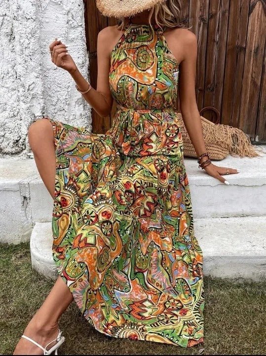 Elanora | Halter Neck Printed Maxi Dress