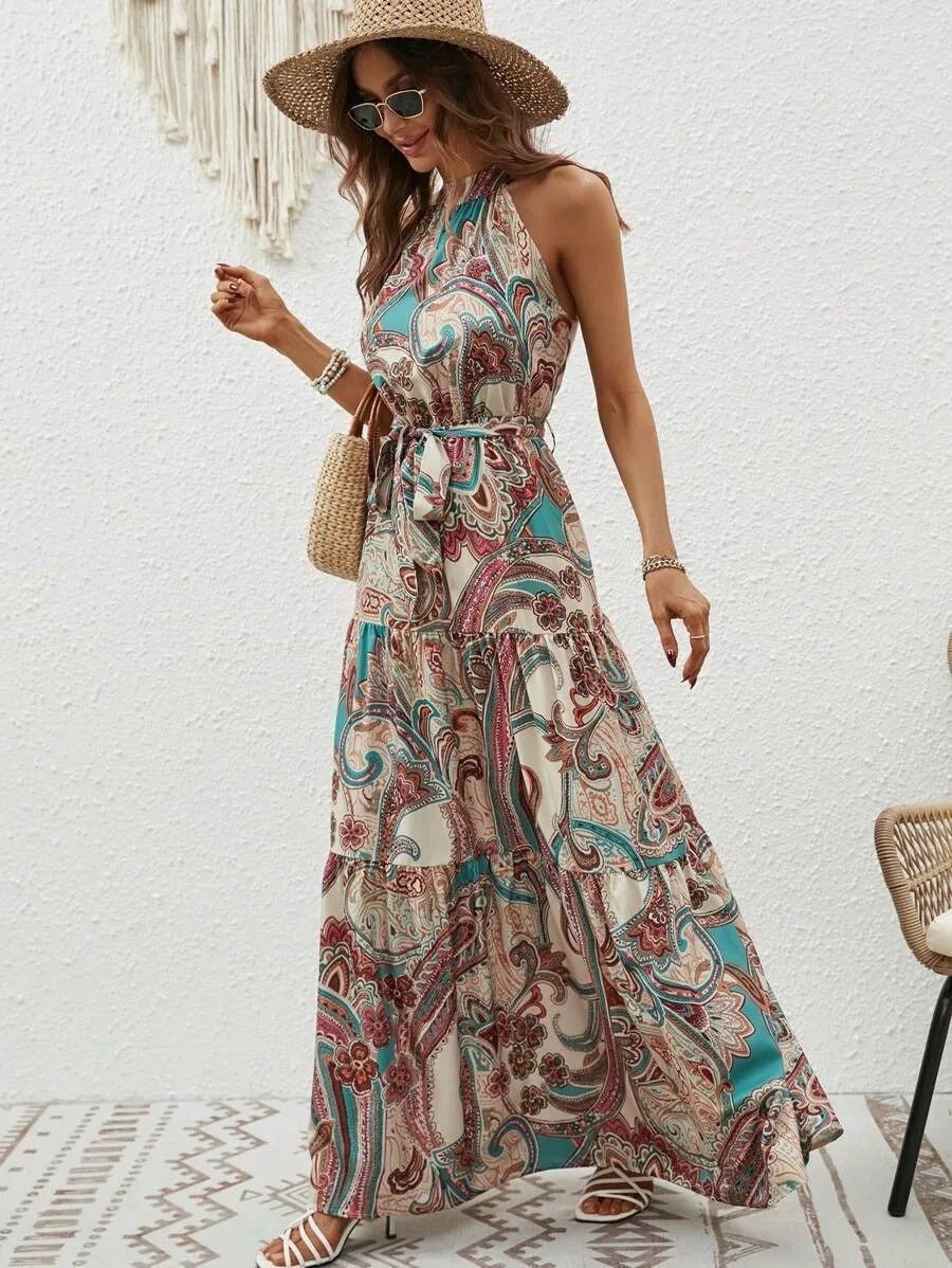 Elanora | Halter Neck Printed Maxi Dress