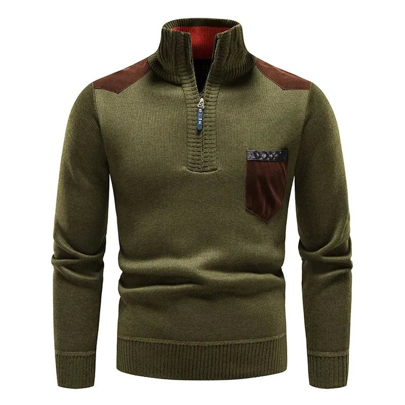 Men's Knit Turtleneck Sweater with Half-Zip