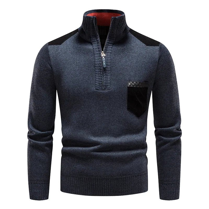 Men's Knit Turtleneck Sweater with Half-Zip