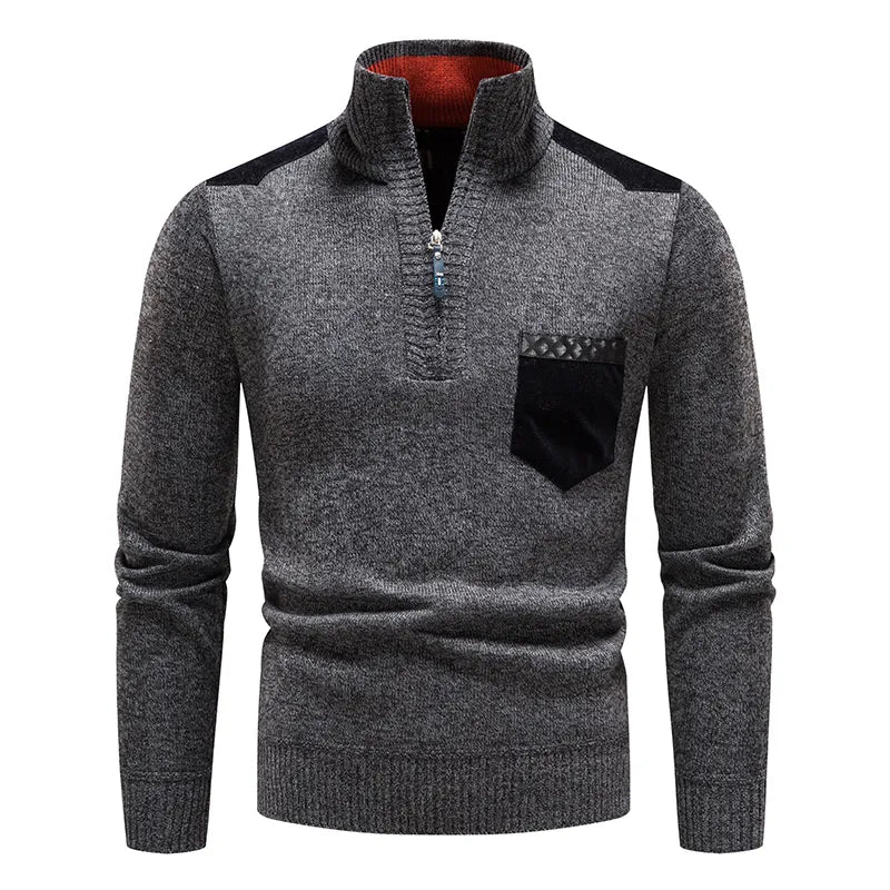 Men's Knit Turtleneck Sweater with Half-Zip