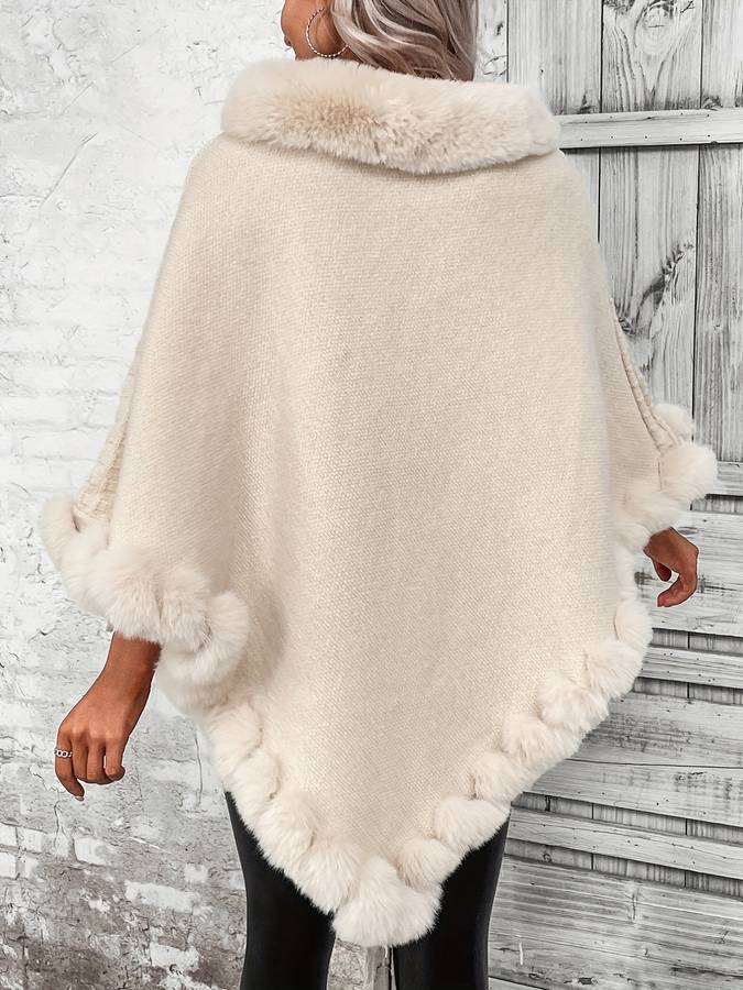 Elarosa | Poncho with Faux Fur Collar