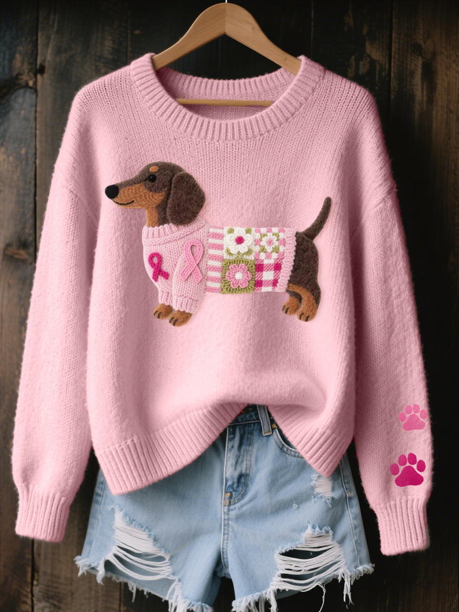 Naoni – Knitted Sweater with Dachshund Motif Made of Wool Felt