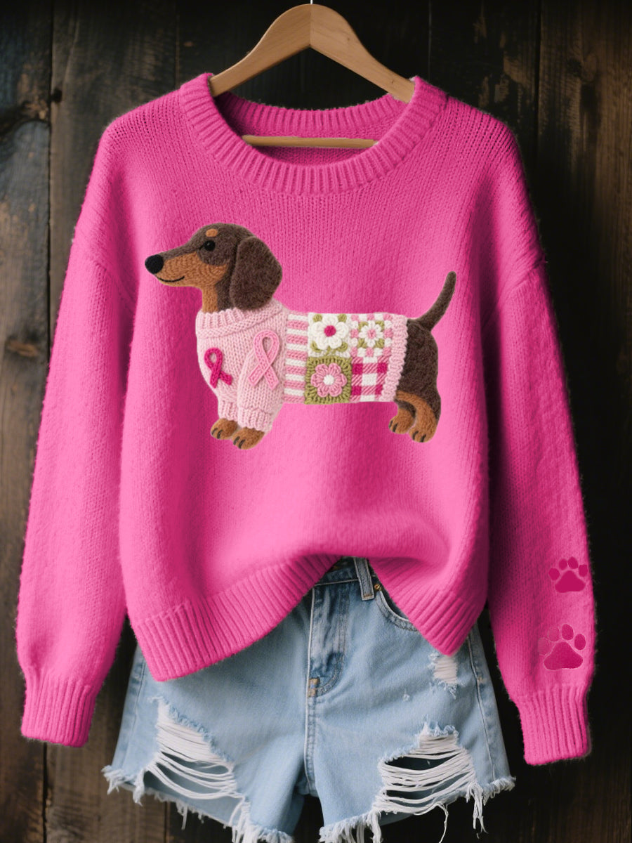 Naoni – Knitted Sweater with Dachshund Motif Made of Wool Felt
