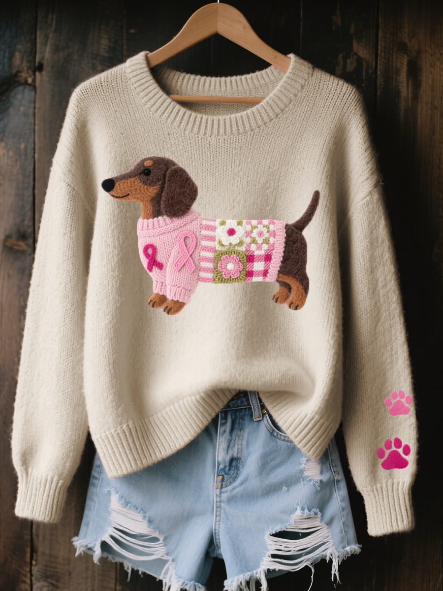 Naoni – Knitted Sweater with Dachshund Motif Made of Wool Felt